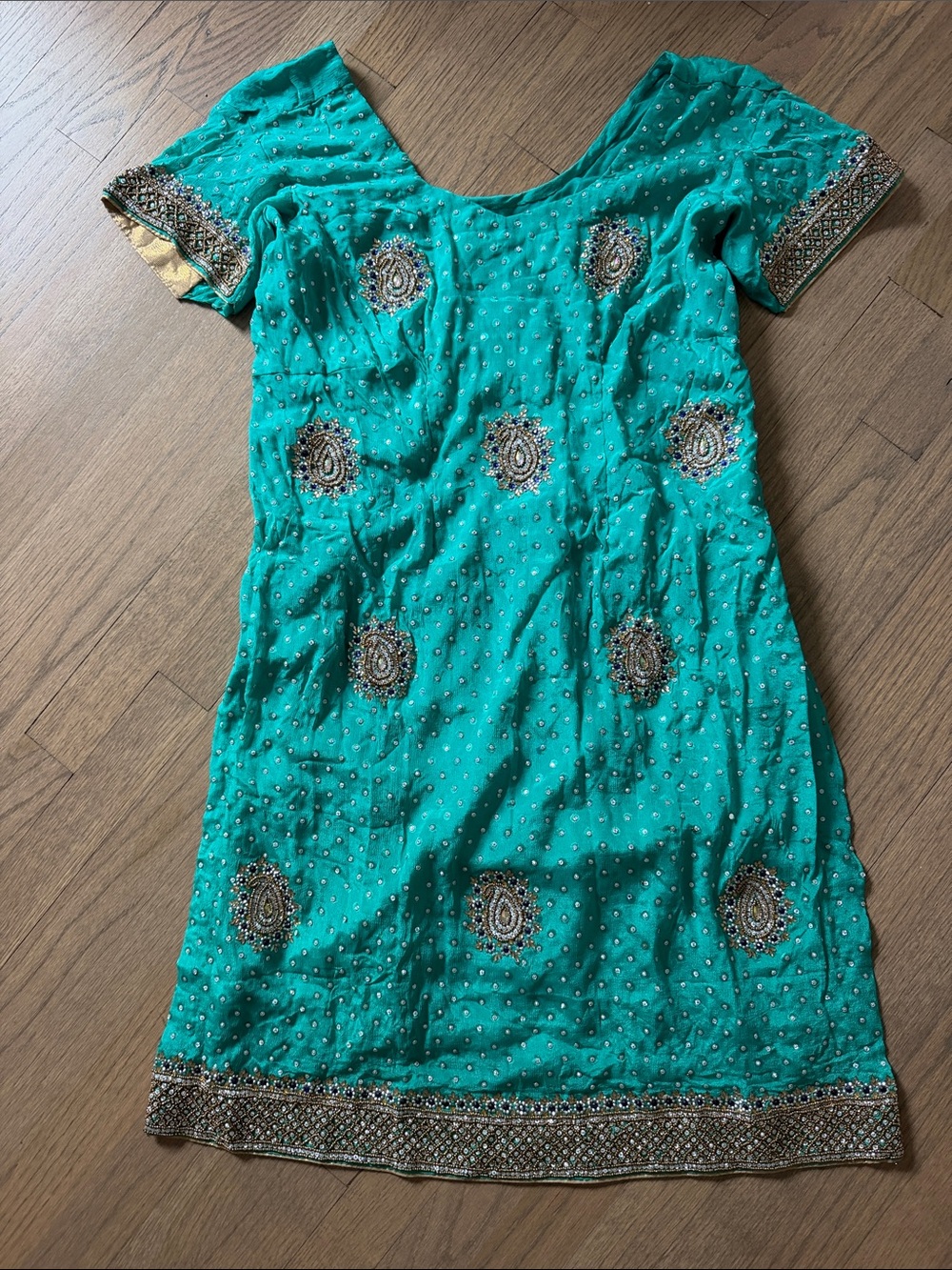 Embellished Teal Women's Tunic with Gold Accents